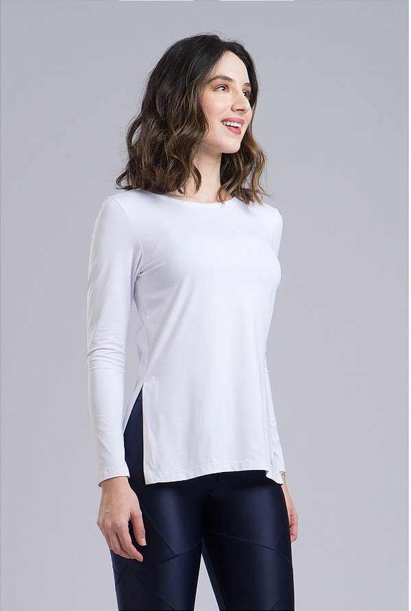 Camiseta Power Manga Longa Mulher Elástica - Preto/Branco