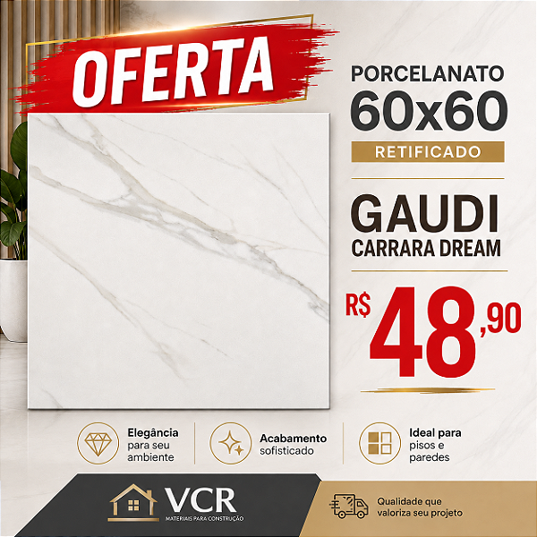 PORCELANATO GAUDI CARRARA DREAM ACETINADO