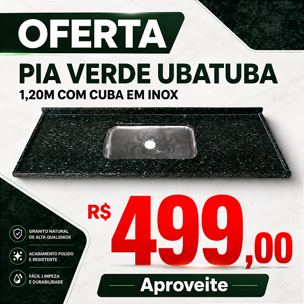 PIA DE GRANITO VERDE UBATUBA 1,20m - 120X56