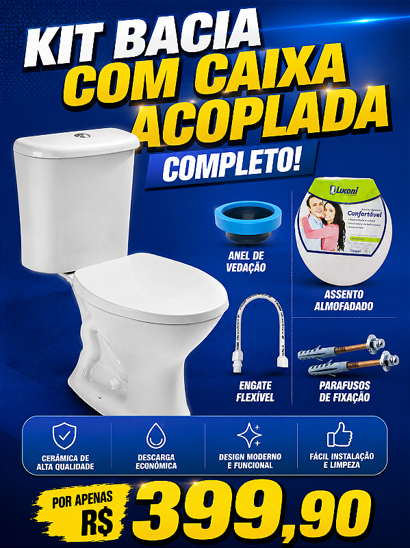 KIT BACIA COM CAIXA ACOPLADA COMPLETA