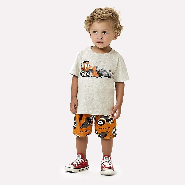 Conjunto Infantil Menino Kyly Retroescavadeira Camiseta e Bermuda