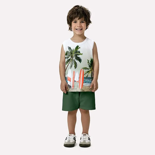 Conjunto Menino Kyly Estampa Praia e Surf Verão 100% Algodão