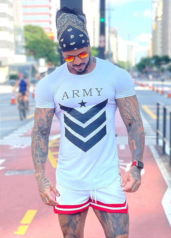 Army Sports T-Shirt Masculina Longline - Branca