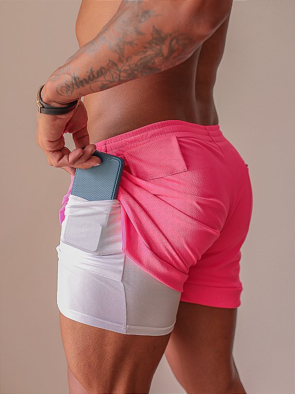Shorts Liner 2 Em 1 - Dry Fit E Térmico De Compressão - Esportivo Para Corrida E Treino - Rose