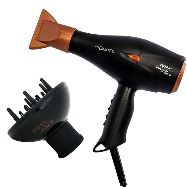 Kit Secador de Cabelo Profissional Taiff Vulcan Digital 2500W + Difusor de Ar Curves Definidor de Cachos