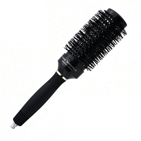 Escova de Cabelo Nano Technology Preta 60mm Profissional Redonda Anti-Frizz para Secagem Rápida e Brilho nos Fios