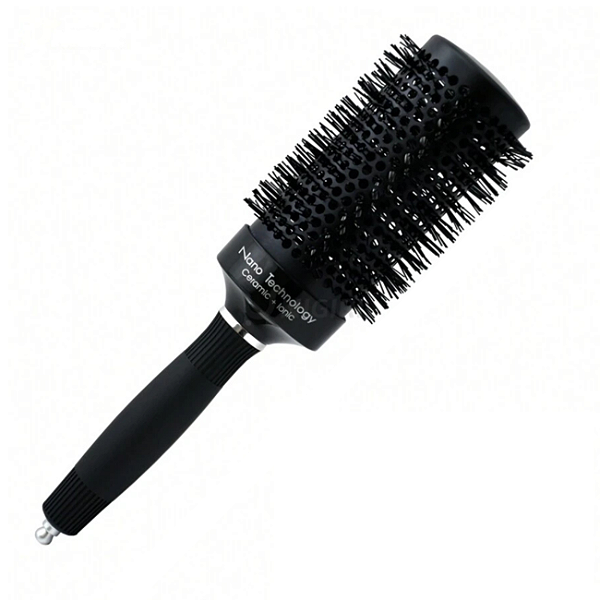 Escova de Cabelo Nano Technology Preta 70mm Profissional Redonda Anti-Frizz para Secagem Rápida e Brilho nos Fios