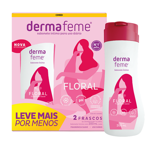 Kit Sabonete Líquido Íntimo Dermafeme Floral com 2 Unidades De 200ml