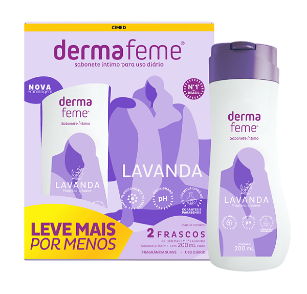 Kit Sabonete Líquido Íntimo Dermafeme Lavanda com 2 Unidades De 200ml