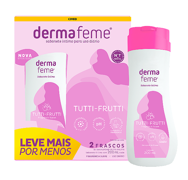 Kit Sabonete Líquido Íntimo Dermafeme Tutti-Frutti com 2 Unidades De 200ml
