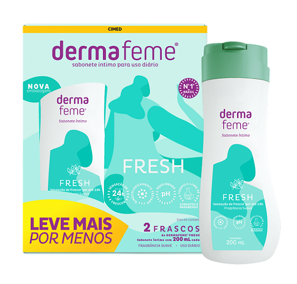 Kit Sabonete Líquido Íntimo Dermafeme Fresh com 2 Unidades De 200m