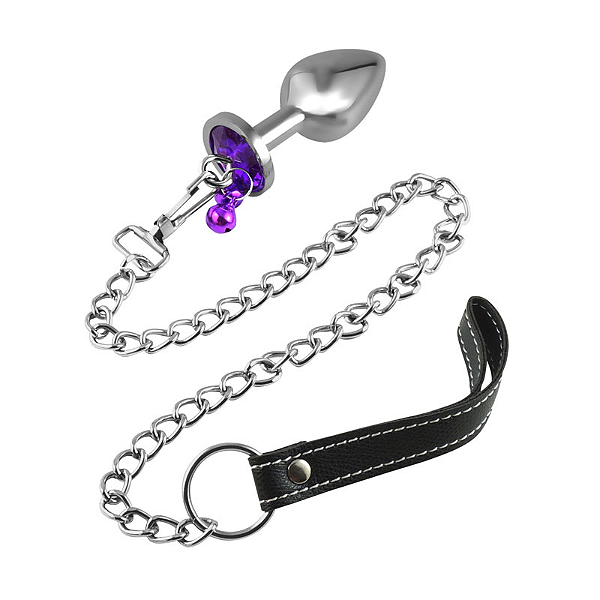 Plug Anal Pequeno com Pedra, Sino e Guia com Corrente