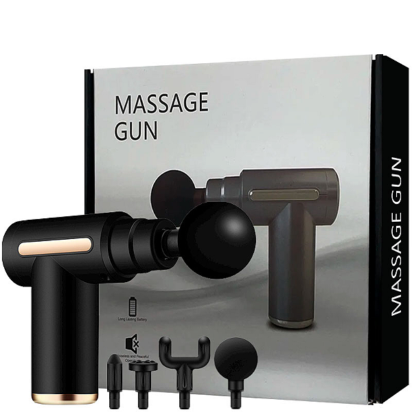 MASSAGE GUN - Vibrador e Massageador Corporal Recarregável com Cabeça Flexível e 6 Modos de Vibração