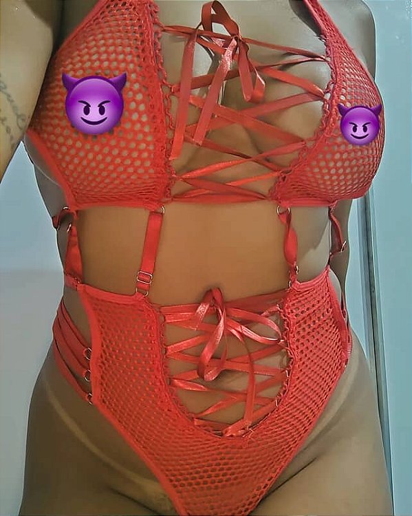 Body Anny Sexy com Fitas Vermelhas – Arrastão Cavado e Ajustável