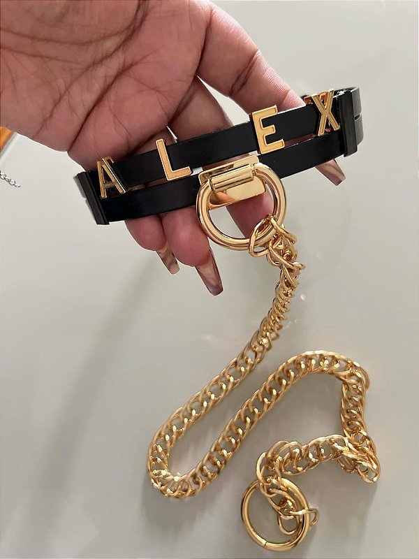 Coleira Erótica Couro com 2 Tiras com Guia