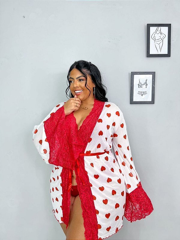 Robe Erótico Helena em Tule com estampa de Coração