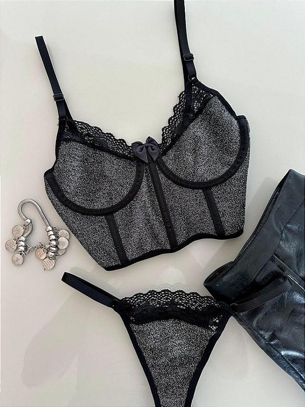 Conjunto Angel - Cropped Brilhoso + Calcinha