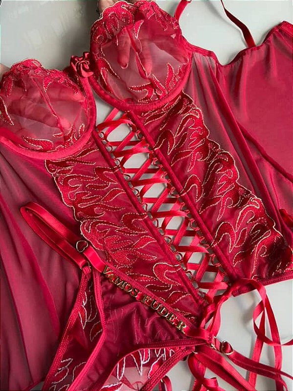 Espartilho Fogosa Vermelho Sem Bojo