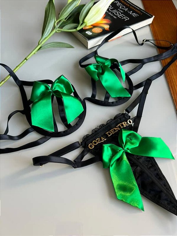 Conjunto Laço Bicolor - Preto com Verde