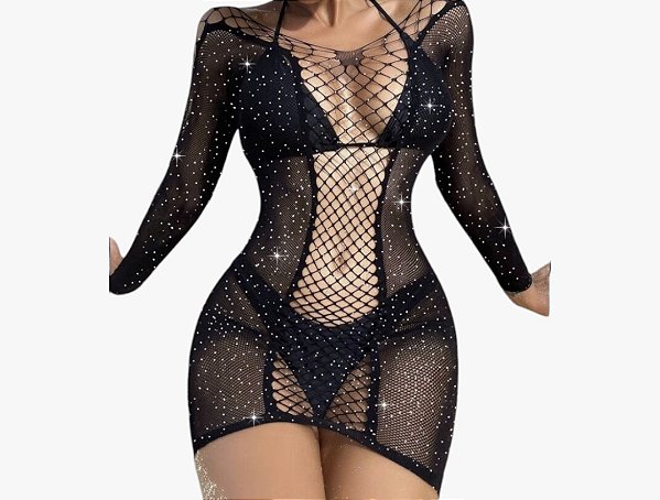 Virginia - Vestido Transparente Com Renda Arrastão