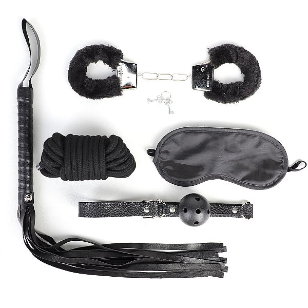 Kit Sado Bandage com 5 Produtos: venda | chicote| algema | mordaça | corda De Shibari