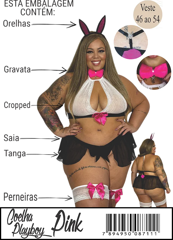 Fantasia Erótica de Luxo Plus Size - Coelhinha Pink