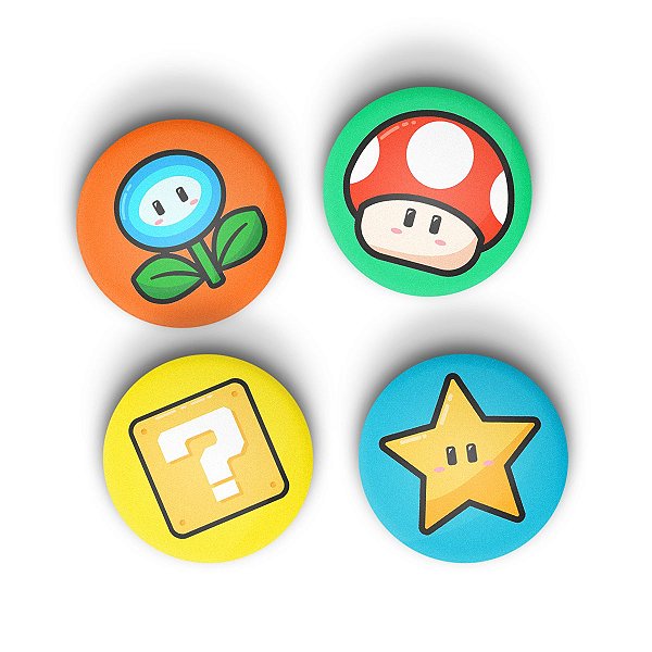 Kit Bottons icons Mario com 4 unidades