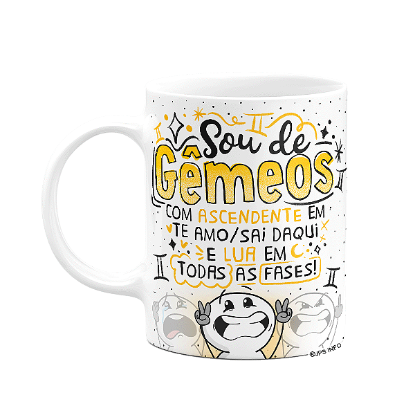 Caneca Funny Signos - Sou de Gêmeos - 325ml branca
