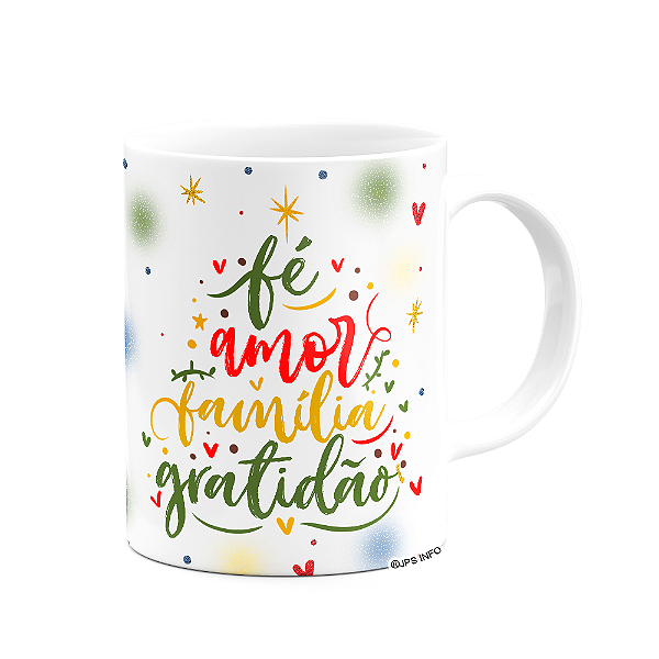 Caneca de Natal - Fé Amor Família Gratidão
