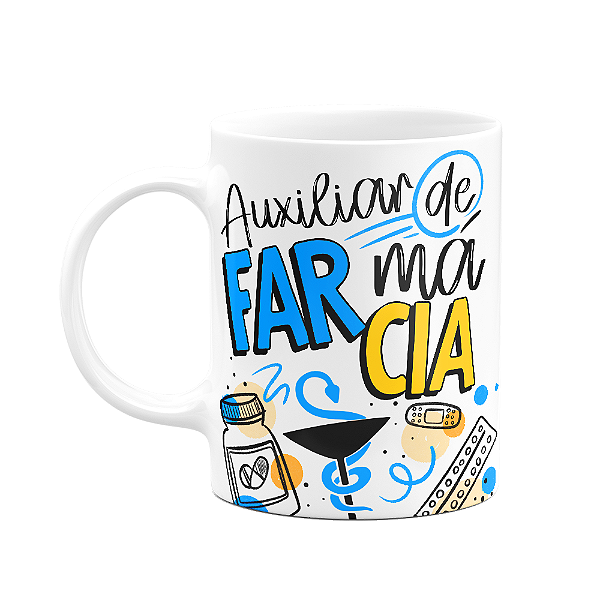 Caneca profissões - Auxiliar de farmácia  - 325ml branca