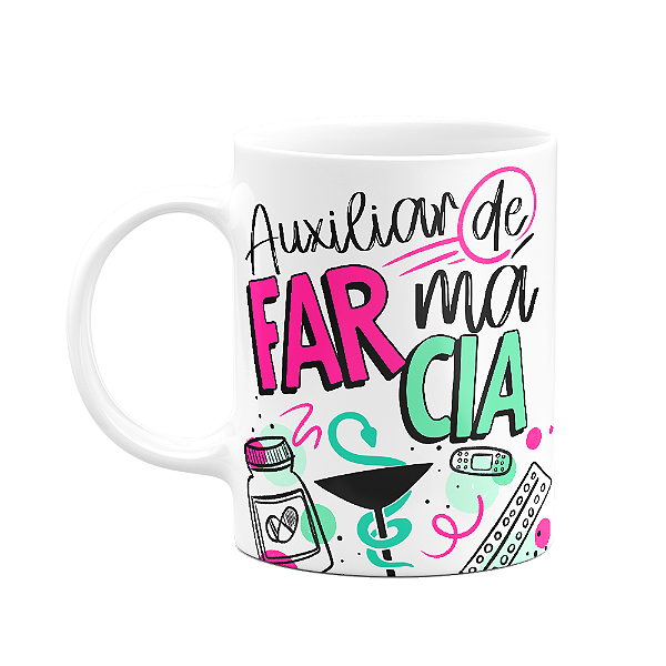 Caneca profissões - Auxiliar de farmácia - 325ml branca - M2