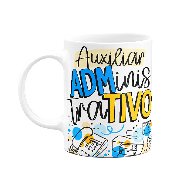 Caneca profissões - Auxiliar Administrativo - 325ml branca