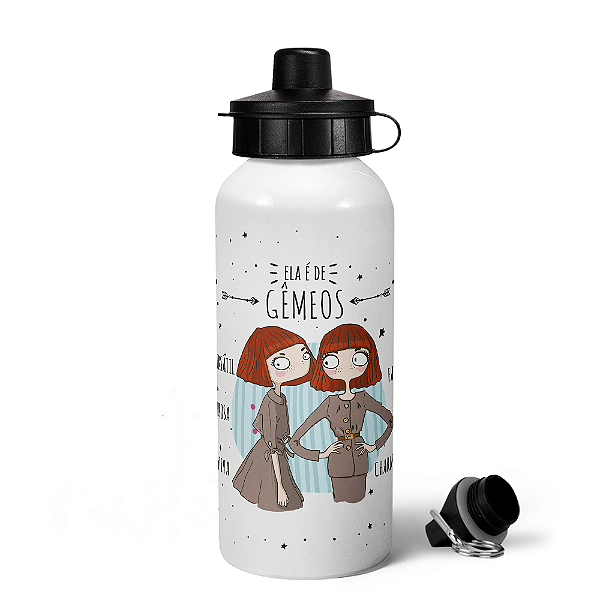 Garrafa Squeeze MQ Signos - Ela é de Gêmeos - 600ml