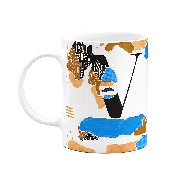 Caneca do Pai - Inicial do nome letra V - Bg-blue