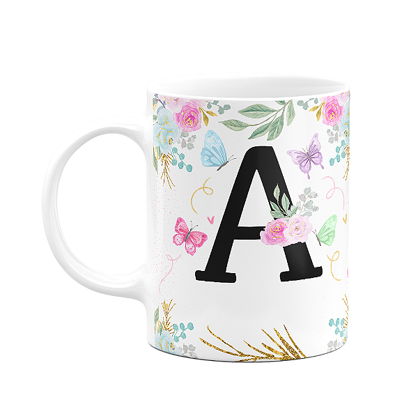Caneca Floral - Inicial do nome letra A - 325ml