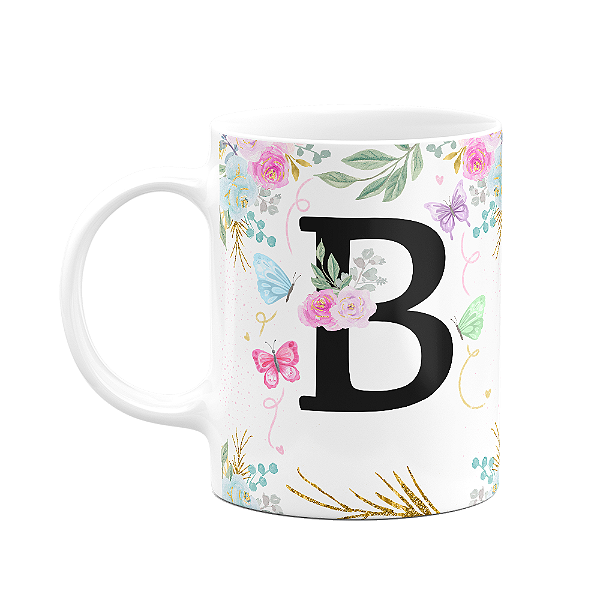 Caneca Floral - Inicial do nome letra B - 325ml