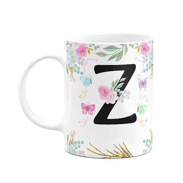 Caneca Floral - Inicial do nome letra Z - 325ml