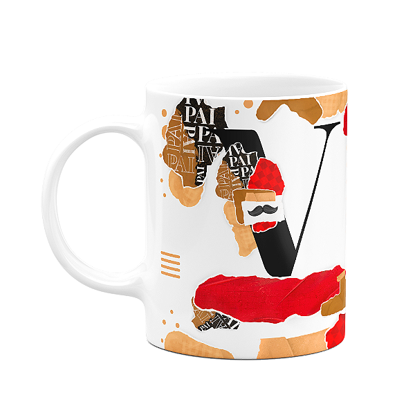 Caneca do Pai - Inicial do nome letra V - Bg-Red