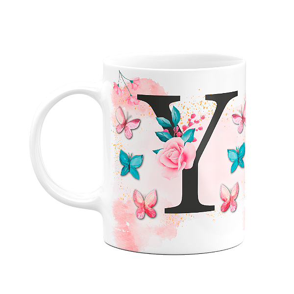 Caneca Butterfly - Inicial do nome letra Y - 325ml