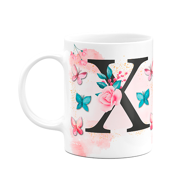 Caneca Butterfly - Inicial letra X - 325ml