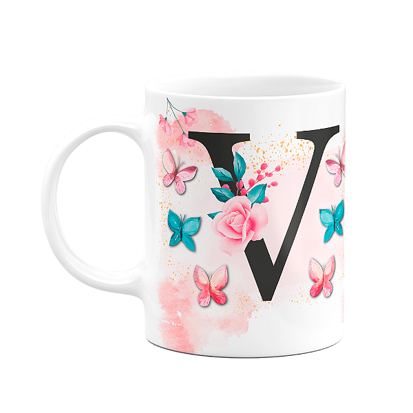 Caneca Butterfly - Inicial letra V - 325ml