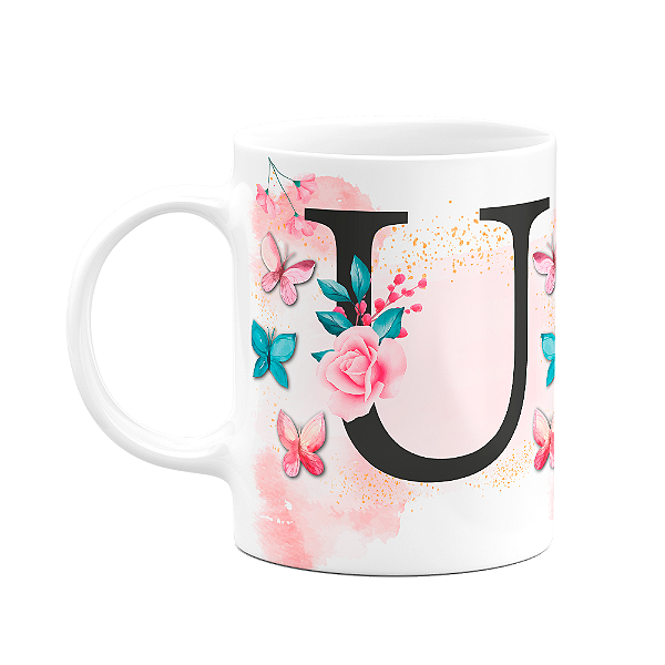 Caneca Butterfly - Inicial letra U - 325ml