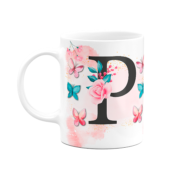 Caneca Butterfly - Inicial letra P - 325ml