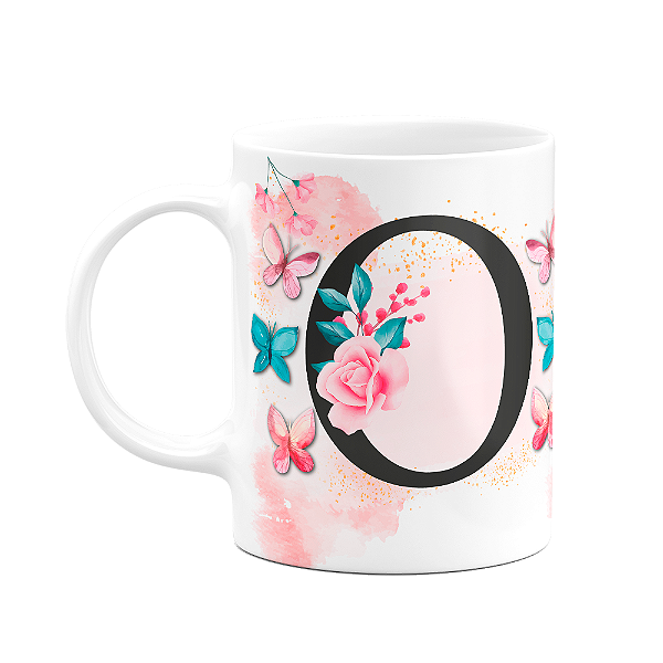 Caneca Butterfly - Inicial do nome letra O - 325ml