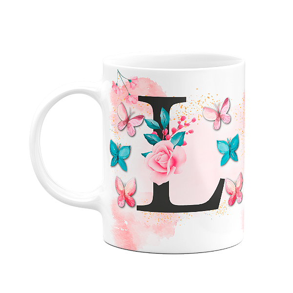 Caneca Butterfly - Inicial letra L - 325ml
