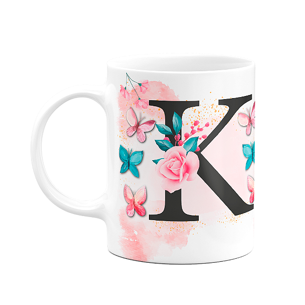 Caneca Butterfly - Inicial letra K - 325ml