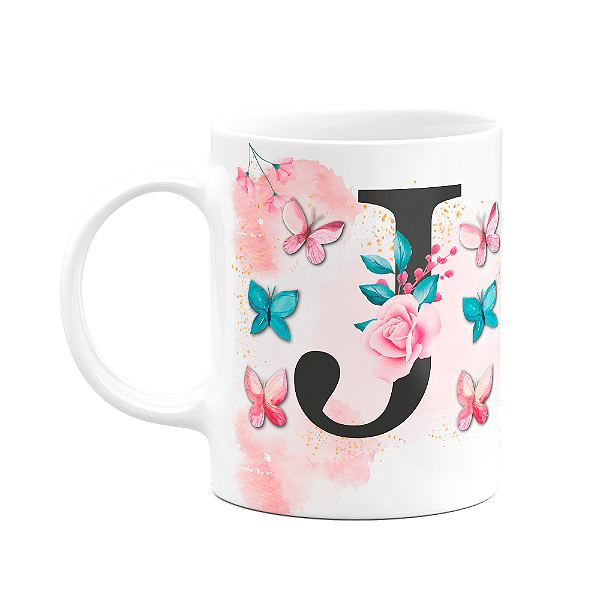 Caneca Butterfly - Inicial letra J - 325ml