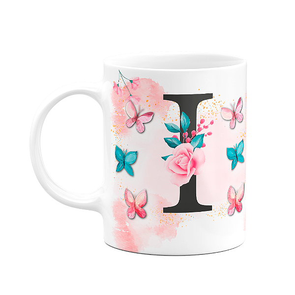 Caneca Butterfly - Inicial letra I - 325ml