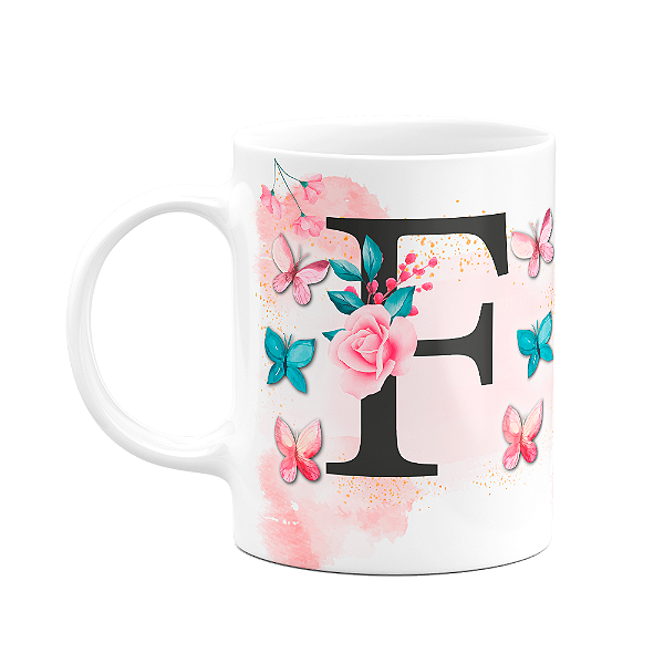 Caneca Butterfly - Inicial letra F - 325ml