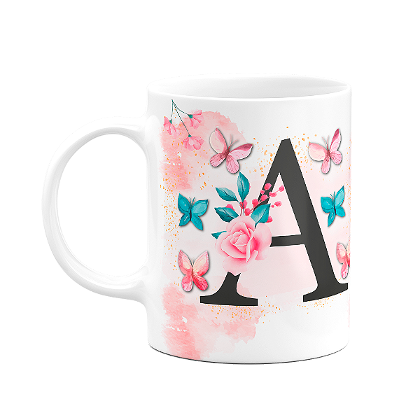 Caneca Butterfly - Inicial do nome letra A - 325ml